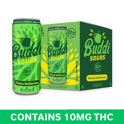 Buddi Sour Granny Smithereens Seltzer 10mg Delta 9 4pk Can