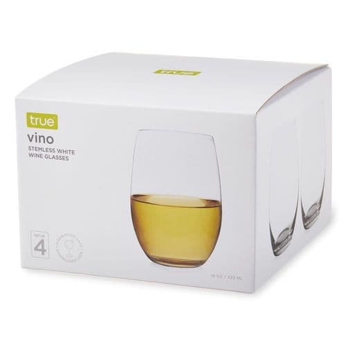 True Brands True Wine Glasses • White Stemless 18 oz Set 4