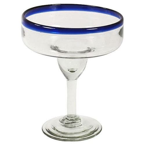 Mexican Bubble Glass • Margarita Cobalt Blue Rim