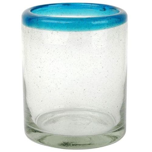 Mexican Bubble Glass • Rocks Aqua Rim
