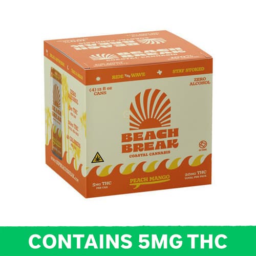 Beach Break Peach Mango Seltzer 5mg Delta 9 4pk Can
